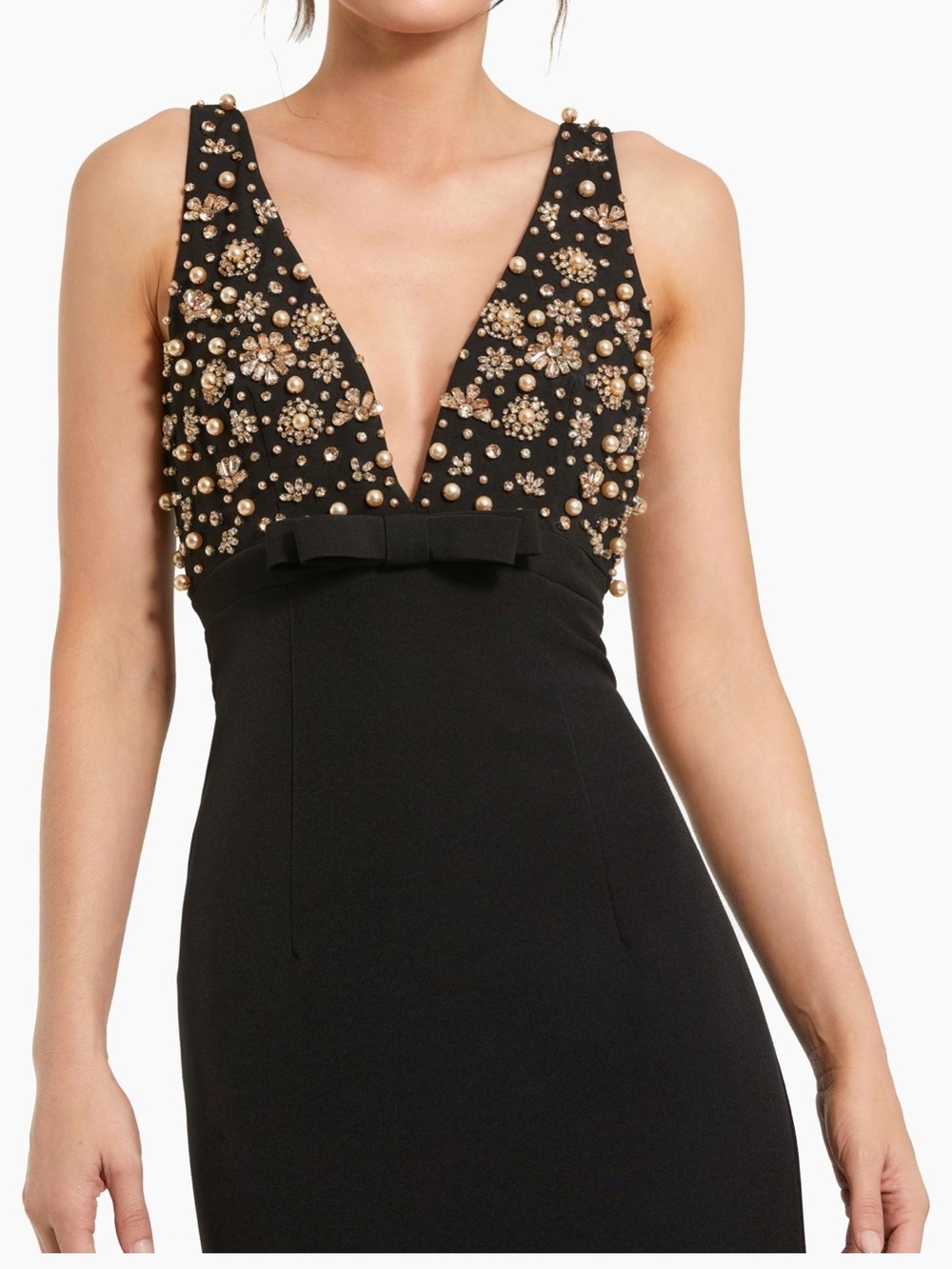 Mac Duggal Embellished Deep V Black Evening Dress
